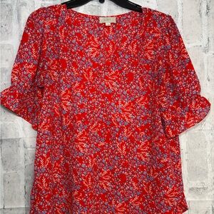 LOFT Red and Blue Floral Blouse